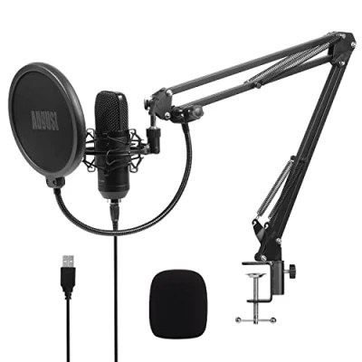 Afbeelding van Microfoonarm PC Beweegbaar USB Condensator Hartvormig Unidirectioneel: AUGUST REC100 Microfoonset voor computer YouTube Zoom Teams Podcast Gaming Opname Studio, Schokbestendige houder &amp; Popfilter