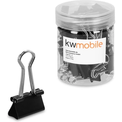 Afbeelding van kwmobile 50 stuks zwarte papierklemmen Set van foldback clips Documentklemmen Fold back klemmen Lengte 19 mm Zwart