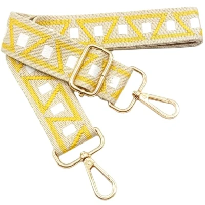 Afbeelding van Kleurrijke schouderriem voor dames, handtas, brede riem, geel, wit, verstelbare met gouden karabijnhaak, duurzaam, schouderriem, tas, doe het zelf schouderaccessoires
