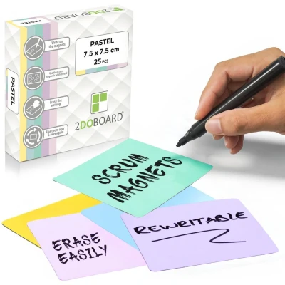 Afbeelding van 2DOBOARD 25 stuks beschrijfbare magneten 7,5 x cm pastel Kanban magneten, scrum magneetkaarten of magneetstrips voor whiteboard en koelkast (pastelmengsel)