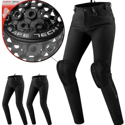 Afbeelding van SHIMA FLEXX Airforce Motorjeans voor dames, met kniebeschermers, korte maten, veiligheidsbroek, textiel, lang, zwart, 34/30