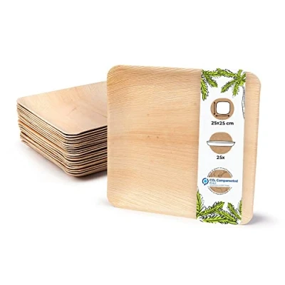 Afbeelding van GREENBOX Palmware Wegwerpservies, 25 stuks, rechthoekig palmblad, x cm, biologisch afbreekbaar, wegwerpservies