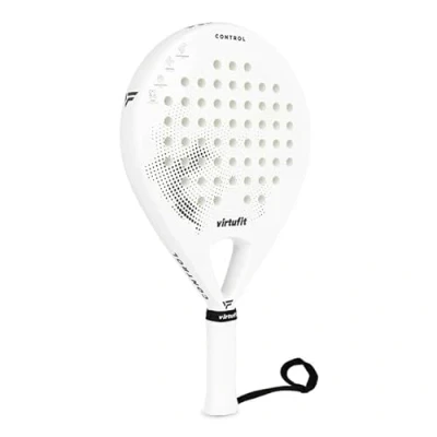 Afbeelding van VirtuFit Control Padel Racket Wit Zwart Inclusief Polskoord Padelracket Paddle Geschikt voor Beginners Rond Blad met Kern van EVA Foam Lichtgewicht Ergonomisch Handvat Glasvezel