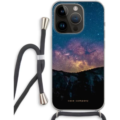 Afbeelding van Case Company® hoesje met Koord geschikt voor iPhone 14 Pro Travel to space Telefoonhoesje Zwart Extra Bescherming aan alle Kanten en Over de Schermrand