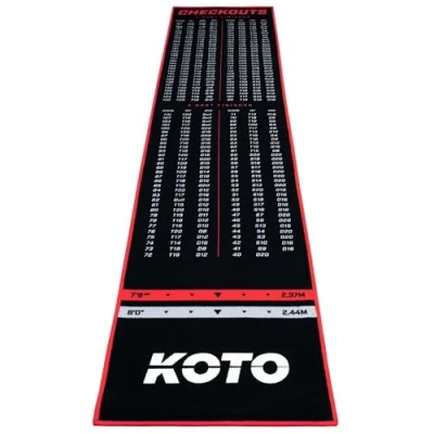 Afbeelding van KOTO Carpet Dartmat Check Out Rood 285 x 60 cm, hoogwaardige tapijt dartmat, rubberen basis, 4 werplijnen, middenlijn &amp; beschermingsfunctie voor vloer en darts, professioneel gebruik