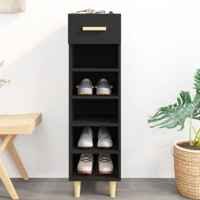 Afbeelding van Schoenenkast 30x35x105 cm bewerkt hout zwart