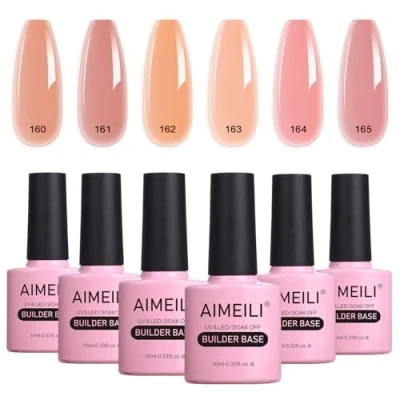 Afbeelding van AIMEILI 5 in 1 Builder Base Gel 6 stuks 10 ml opbouwgel voor uitbreiding, basislaag, versterking en reparatie van manicure, lijm decoraties set 38
