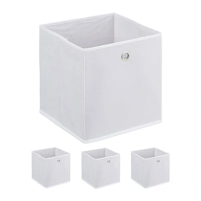 Afbeelding van Relaxdays opbergmand set van 4 stoffen mand opberger handgreep vierkant wit
