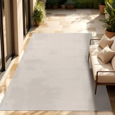 Afbeelding van Paco Home Weerbestendig buitenkleed, voor woonkamer, balkon, keuken, vlakke stof, effen gevlekte sisal look, afmetingen: 300 x 400 cm, kleur: ivoorkleurig