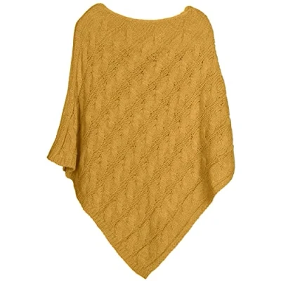 Afbeelding van styleBREAKER 08010040 Gebreide poncho voor dames, ronde hals, grof gebreid, kabelpatroon, Curry