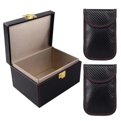 Afbeelding van igadgitz home U7260 Keyless Go Beschermbox voor autosleutels, Faraday box en 2 hoesjes, RFID zwart