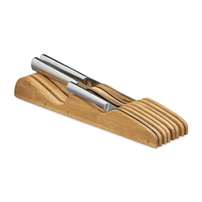 Afbeelding van Relaxdays messenblok lade messenhouder bamboe messen organizer messenlegger leeg M
