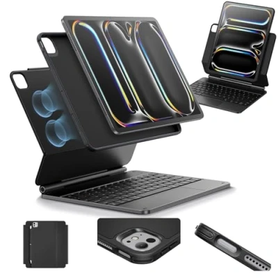 Afbeelding van ESR iPad Pro 13 inch (M4, 2024) hoes met toetsenbord, toetsenbordhoes verstelbare magnetische standaard, hoog/hoge modus, afneembare beschermhoes, serie 360, antraciet