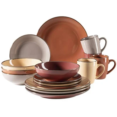 Afbeelding van MÄSER 931871 Metallic Rim Modern tafelservies voor 4 personen met messing rand, 16 delig snijvormen zonder meerkleurig, zandsteen, naturel