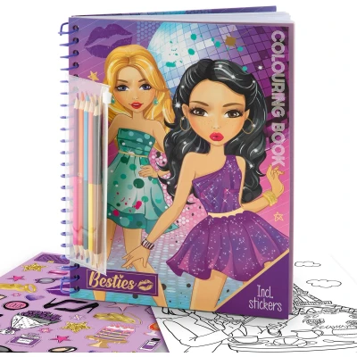 Afbeelding van Besties Kleurboek Met Kleurpotloden Inclusief Stickers 30 Kleurplaten Afscheurrand A4 Ringband Geschikt Voor Meisjes Mode Tekenen