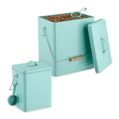 Afbeelding van Relaxdays voercontainer hond set van 2 voor brokjes 5,5 &amp; 16 liter voer opbergbox