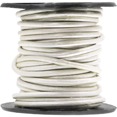 Afbeelding van DQ Leer Rond (1 mm) Metallic Silver Pearl (10 Meter)