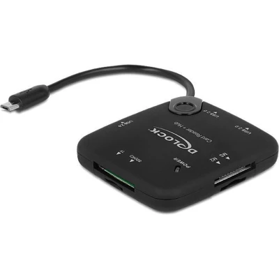Afbeelding van DeLOCK Micro USB OTG kaartlezer en 3 poorts Hub