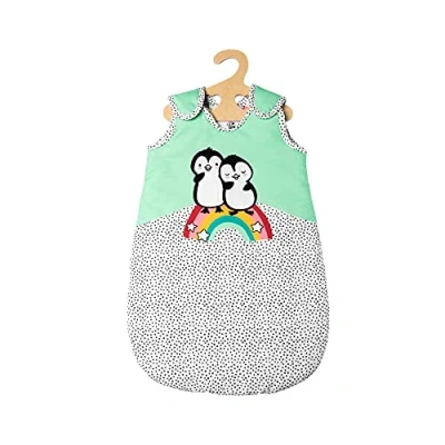 Afbeelding van Heless Poppenslaapzak Pinguïn Fluweel Groen/wit