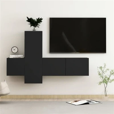 Afbeelding van vidaXL 3 delige Tv meubelset bewerkt hout zwart