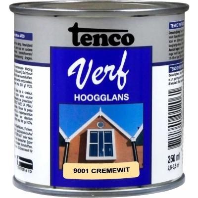 Afbeelding van TencoVerf Dekkend Hoogglans Cremewit RAL 9001 0,25L
