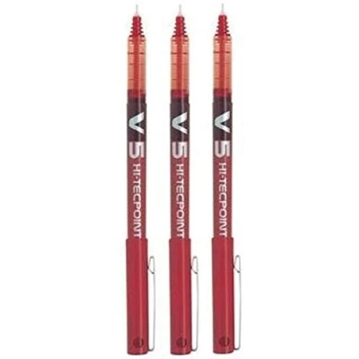 Afbeelding van Balpen met fijne punt, veer 0,5 mm, lijnbreedte 0,3 rood Pilot BX V5 Hi Tecpoint (verpakking van 3 pennen)