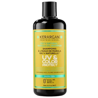 Afbeelding van Kerargan UV beschermende shampoo met marula olie voor droog en gekleurd haar Reinigt, beschermt, voedt Sulfaatvrij, GMO, siliconen, minerale 500 ml