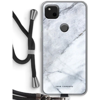 Afbeelding van Case Company® hoesje met Koord geschikt voor Google Pixel 4a Witte marmer Telefoonhoesje Zwart Bescherming aan alle Kanten en Over de Schermrand