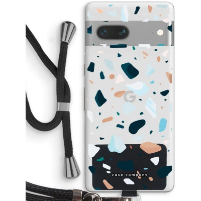 Afbeelding van Case Company® hoesje met Koord geschikt voor Google Pixel 7 Terrazzo N13 Telefoonhoesje Zwart Bescherming aan alle Kanten en Over de Schermrand