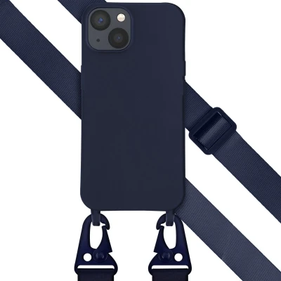 Afbeelding van iPhone 13 hoesje met koord Selencia Siliconen afneembaar Donkerblauw