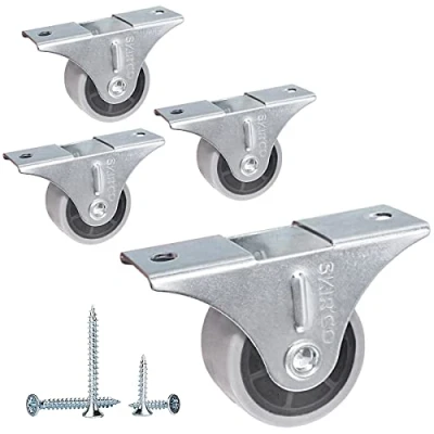 Afbeelding van SKIR&#039;CO 4 stuks 30 mm kleine meubelwielen, grijze rubberen wielen, vaste niet draaibaar, eenrichtingsbesturing, schroeven inbegrepen (4)