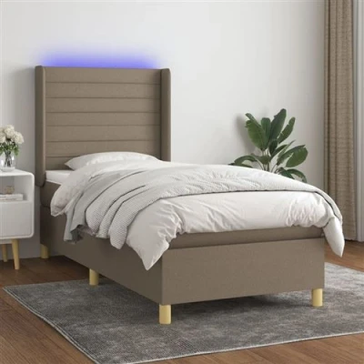 Afbeelding van vidaXL Boxspring met matras en LED stof taupe 80x200 cm