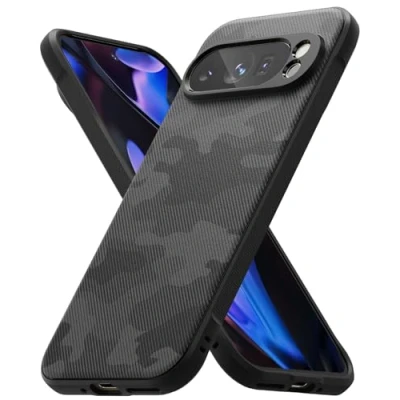 Afbeelding van Ringke Onyx Hoesje compatibel met Google Pixel 9 Pro, stevige grip, antislip, anti vingerafdruk, robuust TPU militair patroon, schokbestendig, zwart camouflage