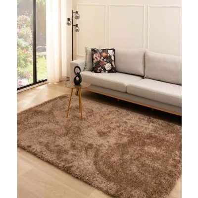 Afbeelding van Hoogpolig Vloerkleed Velvet Posh Bruin 140x200 Cm
