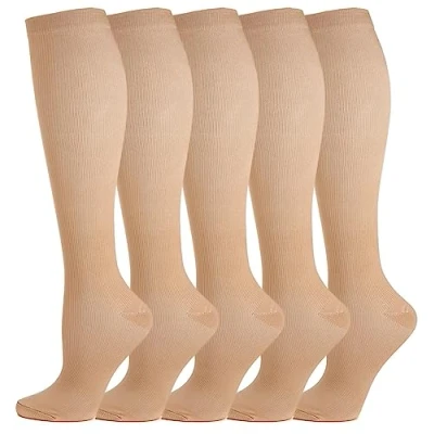 Afbeelding van Weekend Peninsula 5 paar compressiesokken voor mannen en vrouwen, hardlopen, sport, fietsen, vliegreizen zwangerschap, herstel, Bruin