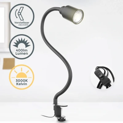 Afbeelding van B.K.Licht Zwarte Klemlamp bureaulamp met GU10 lichtbron 3.000K