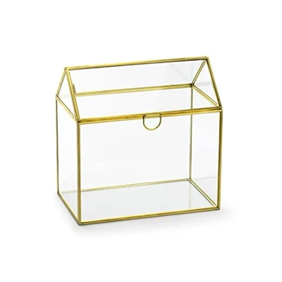 Afbeelding van Partydeco Enveloppen Box Glazen Doos met Gouden Randjes