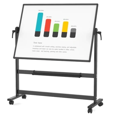 Afbeelding van VIZ PRO Dubbelzijdig magnetisch whiteboard, 120 x 90 cm, zwart aluminium frame en standaard