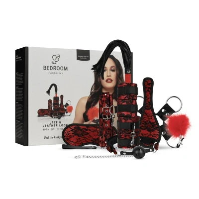 Afbeelding van Bedroom Fantasies Lace &amp; Leather Look 8 delige Bondage Set Rood