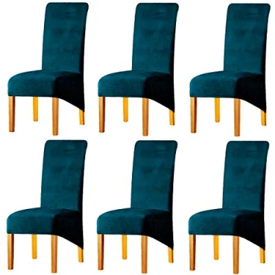 Afbeelding van LANSHENG Stoelhoezen voor eetkamerstoelen, XL, hoge rug, stretch, verwijderbaar, wasbaar, fluweel, eetkamer, keuken, hotel, thuis, bruiloft (groenblauw, set van 6)