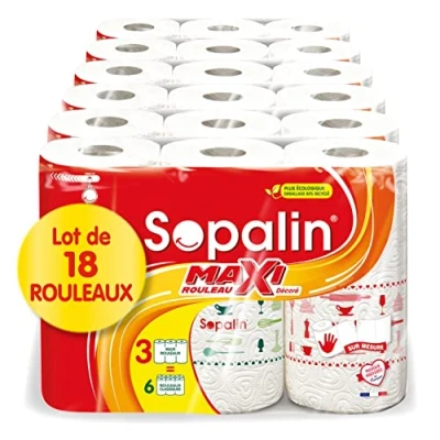 Afbeelding van Sopalin maxi rollen versierd 18 = 36 klassieke dubbele dikte halve vellen verpakking van ten minste 80% gerecycled kunststof FSC gecertificeerd papier gemengd