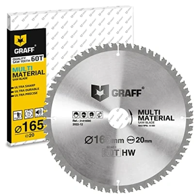 Afbeelding van GRAFF Cirkelzaagblad, 165 x 20 mm, voor hout, metaal, aluminium, laminaat, kunststof, cirkelzaagblad meerdere materialen, 165, geschikt kettingzaag, wisselzaag, tafelcirkelzaag, draadloze