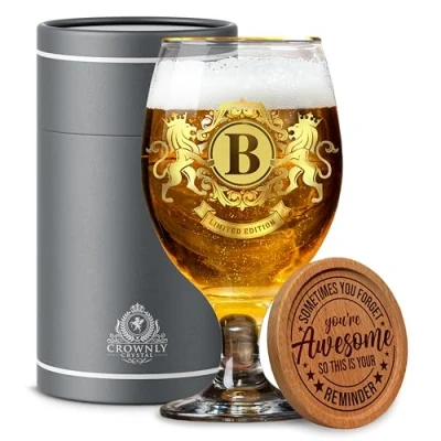Afbeelding van CROWNLY CRYSTAL® Gepersonaliseerd bierglas, cadeau voor papa, vriend, opa, kerstcadeau, heren, verjaardagscadeau, geliefden, vader,