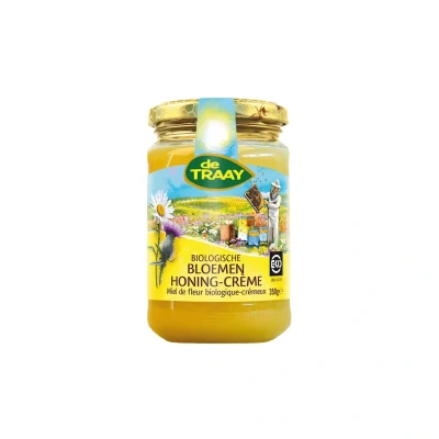 Afbeelding van Biologische bloemenhoning 350g de Traay (crème)