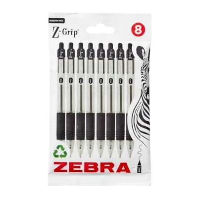 Afbeelding van Zebra Pen Z Grip 8 stuks intrekbare balpennen met zwarte inkt zakclip, betrouwbare balpen voor dagelijks gebruik,