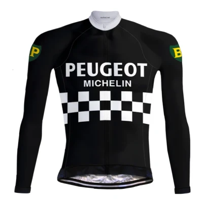 Afbeelding van Retro Wielershirt lange mouwen Peugeot BP Michelin Zwart RedTed 5XL