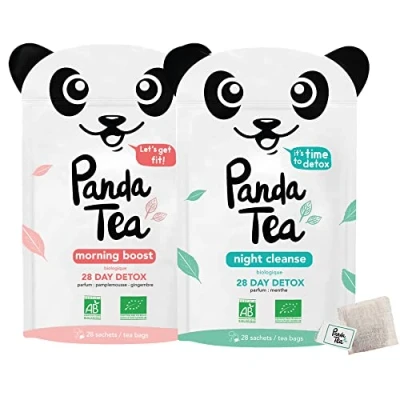 Image de Panda Tea Thé et Infusion Cure Detox Bio 56 Sachets/Infusettes Coton Challenge 28 jours Certifié Biologique