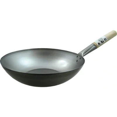 Afbeelding van JADE TEMPLE 17054 Wok van koolstofstaal, met vlakke bodem en een diameter 35 cm, ronde houten handgreep,grijs