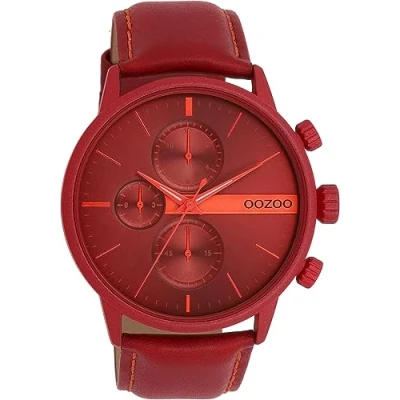 Afbeelding van OOZOO Timepieces dahlia rood horloge met leren band C11226