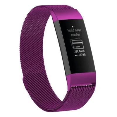 Afbeelding van Fitbit Charge 3 &amp; 4 milanese bandje Maat: Large Paars